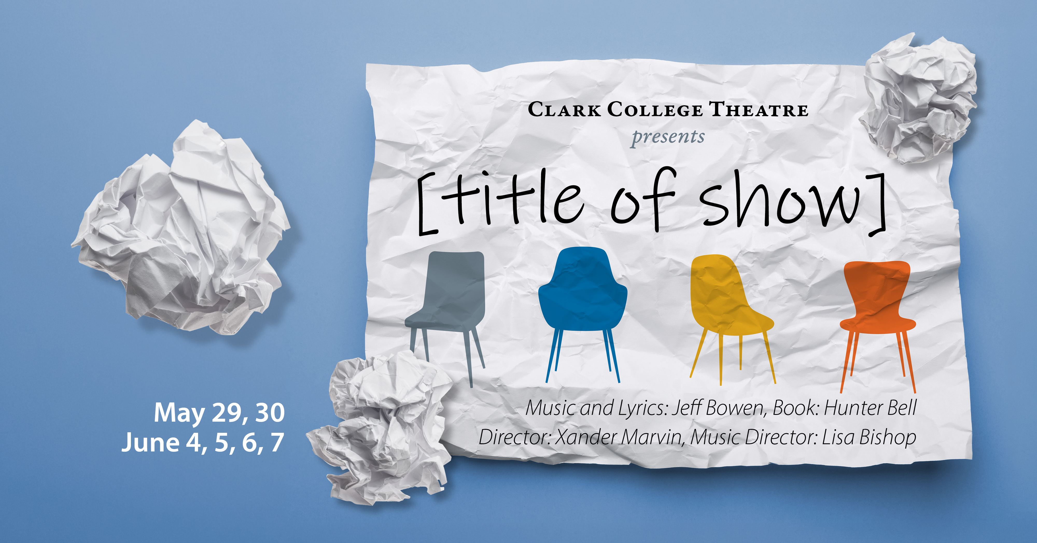 title of show title of show graphic with paper and chairs