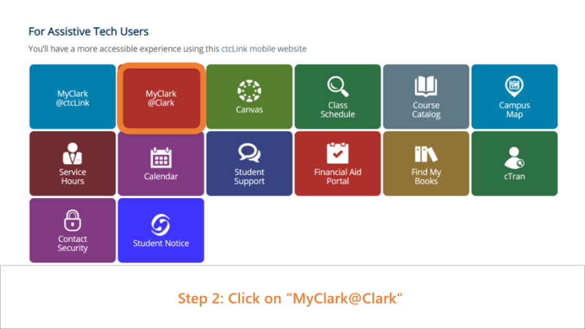 Clark Students page, highlighting link to 'MyClark@Clark'.