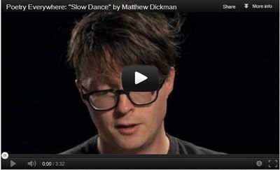 Still image from a YouTube clip of Matthew Dickman reading poetry. Features a link to take you to the video.