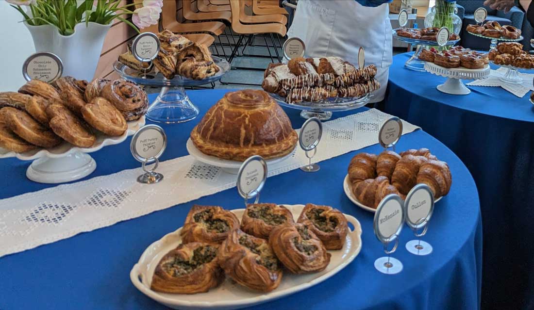 A display of various pastries made by Professional Baking and Pastry Arts students at a student showcase