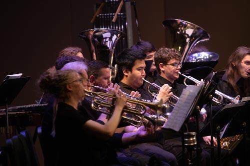 Members of the Clark College Concert in the midst of a performace.