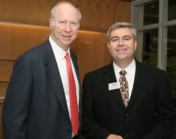 Distinguished Lecturer David Gergen and Clark College President Bob Knight