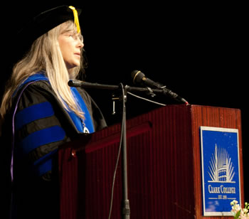 Dr. Hannah Abraham-Shea addresses 2010 Clark graduates