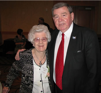 Vancouver Mayor Royce Pollard congratulates Jean Lacey for being named a Woman of Achievement at the young age of 94. 