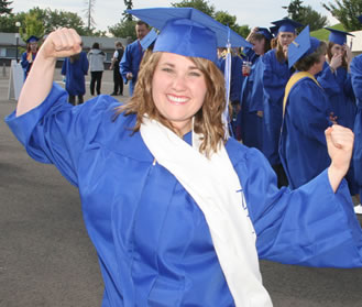 A graduate flexes the power of the Penguin Nation! 